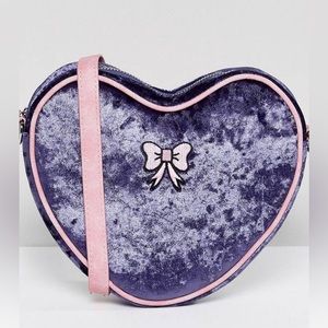 New lazy oaf exclusive pastel pink purple velvet heart crossbody handbag